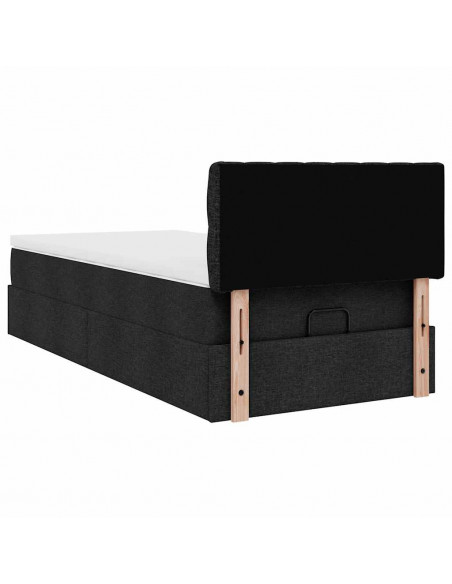 Pouf Letto con Materasso Nero 90x200 cm in Tessuto