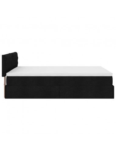 Pouf Letto con Materasso Nero 140x200 cm in Tessuto