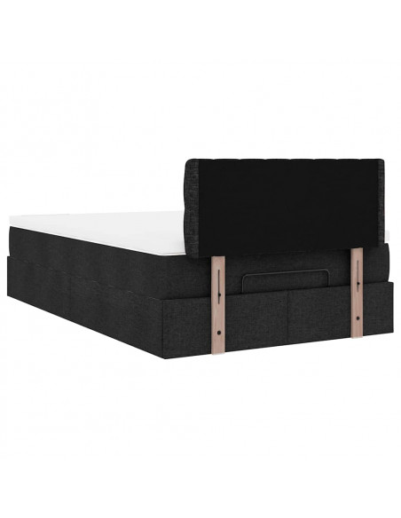 Pouf Letto con Materasso Nero 120x200 cm in Tessuto