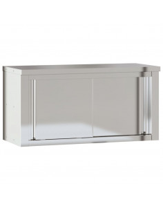 Mobile Cucina da Parete con Ante Scorrevoli in Acciaio Inox