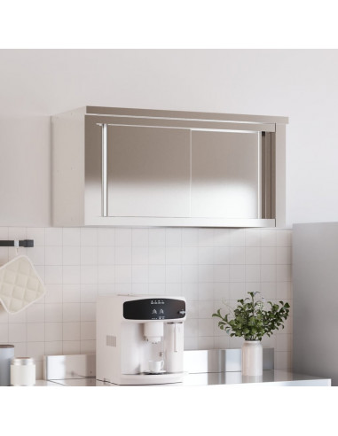 Mobile Cucina da Parete con Ante Scorrevoli in Acciaio Inox