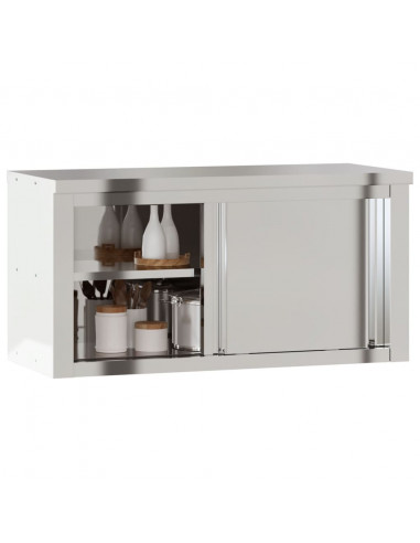 Mobile Cucina da Parete con Ante Scorrevoli in Acciaio Inox