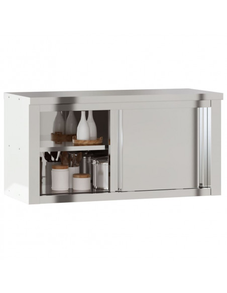 Mobile Cucina da Parete con Ante Scorrevoli in Acciaio Inox