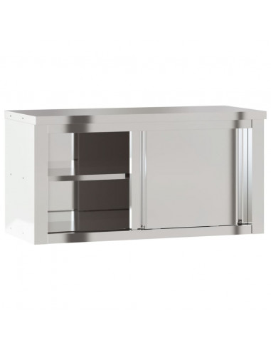 Mobile Cucina da Parete con Ante Scorrevoli in Acciaio Inox