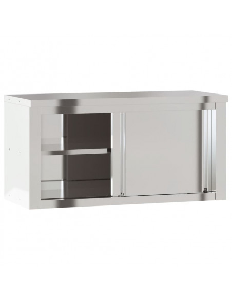 Mobile Cucina da Parete con Ante Scorrevoli in Acciaio Inox