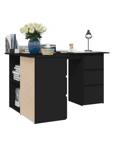 Scrivania ad Angolo Nera 145x100x76 cm in Legno Multistrato