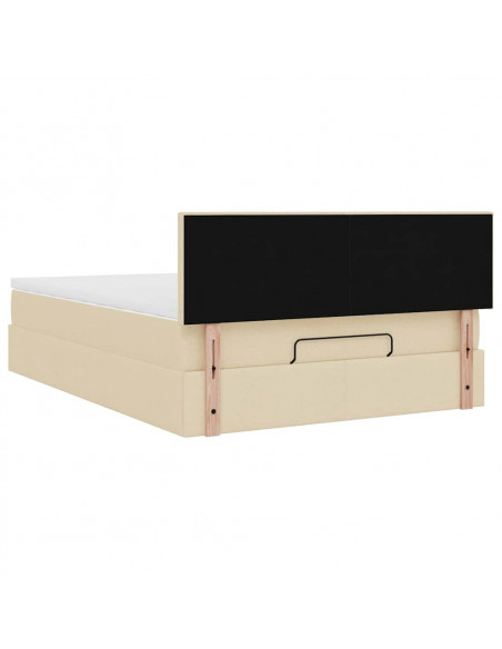 Pouf Letto con Materasso Crema 140x200 cm in Tessuto