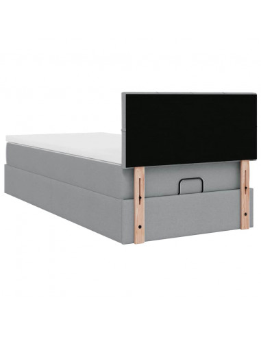 Pouf Letto con Materasso Grigio Chiaro 100x200 cm in Tessuto