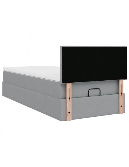 Pouf Letto con Materasso Grigio Chiaro 100x200 cm in Tessuto