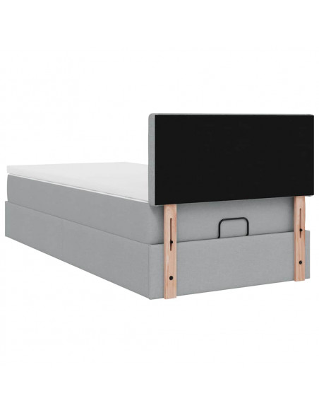 Pouf Letto con Materasso Grigio Chiaro 100x200 cm in Tessuto