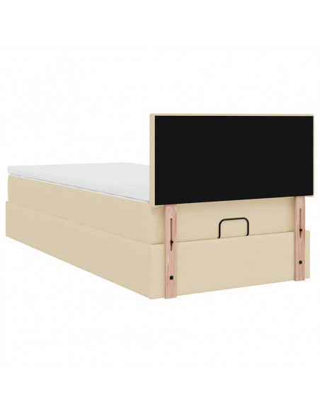 Pouf Letto con Materasso Crema 90x200 cm in Tessuto