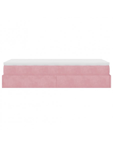 Struttura Letto Pouf con Materasso Rosa 90x200 cm in Velluto