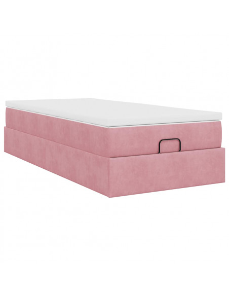 Struttura Letto Pouf con Materasso Rosa 90x200 cm in Velluto