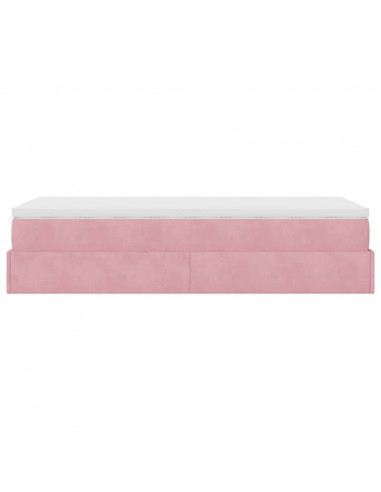 Struttura Letto Pouf con Materasso Rosa 90x190 cm in Velluto