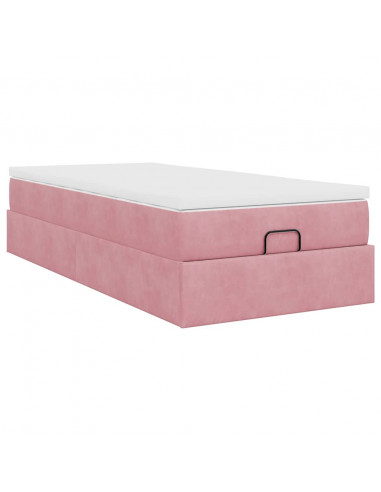 Struttura Letto Pouf con Materasso Rosa 90x190 cm in Velluto