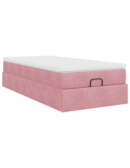 Struttura Letto Pouf con Materasso Rosa 90x190 cm in Velluto