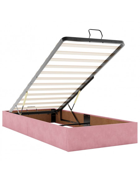 Pouf Letto con Materasso e LED Rosa 80x200cm in Velluto