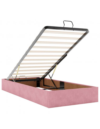 Pouf Letto con Materasso e LED Rosa 80x200cm in Velluto