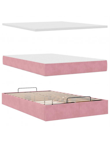 Pouf Letto con Materasso e LED Rosa 120x190cm in Velluto
