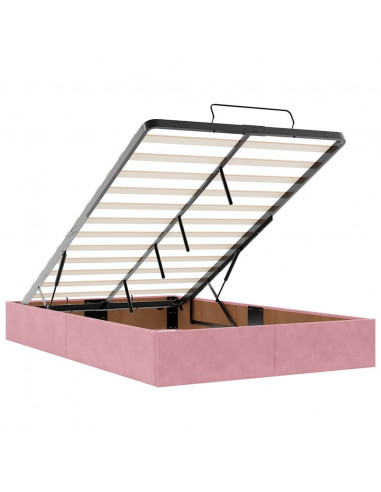 Pouf Letto con Materasso e LED Rosa 120x190cm in Velluto