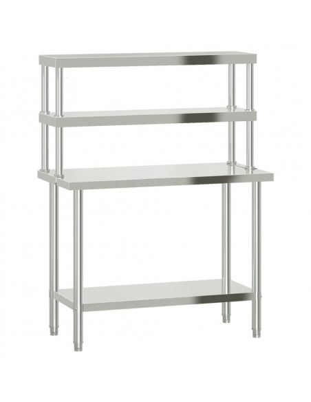 Tavolo Lavoro Cucina con Ripiano 110x55x150 cm Acciaio Inox