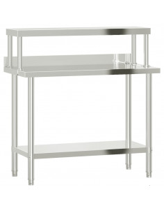 Tavolo Lavoro Cucina con Ripiano 110x55x120 cm Acciaio Inox