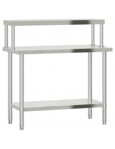 Tavolo Lavoro Cucina con Ripiano 110x55x120 cm Acciaio Inox