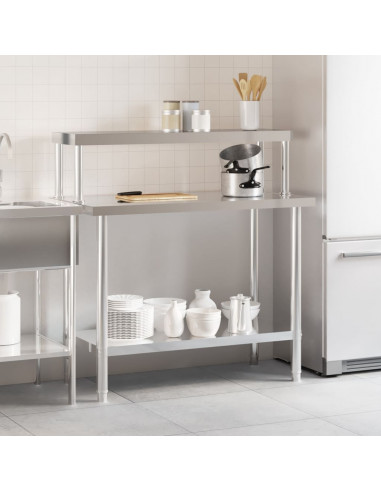 Tavolo Lavoro Cucina con Ripiano 110x55x120 cm Acciaio Inox