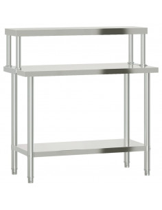 Tavolo Lavoro Cucina con Ripiano 110x55x120 cm Acciaio Inox