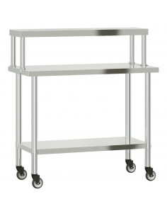 Tavolo Lavoro Cucina con Ripiano 110x55x120 cm Acciaio Inox
