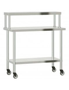 Tavolo Lavoro Cucina con Ripiano 110x55x120 cm Acciaio Inox