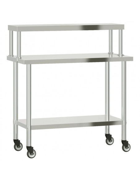 Tavolo Lavoro Cucina con Ripiano 110x55x120 cm Acciaio Inox