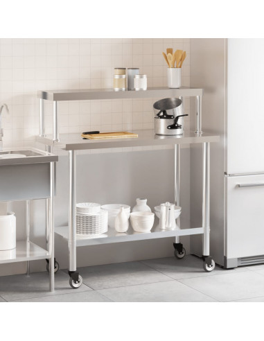 Tavolo Lavoro Cucina con Ripiano 110x55x120 cm Acciaio Inox