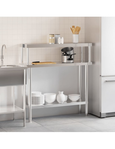Tavolo Lavoro Cucina con Ripiano 110x30x120 cm Acciaio Inox