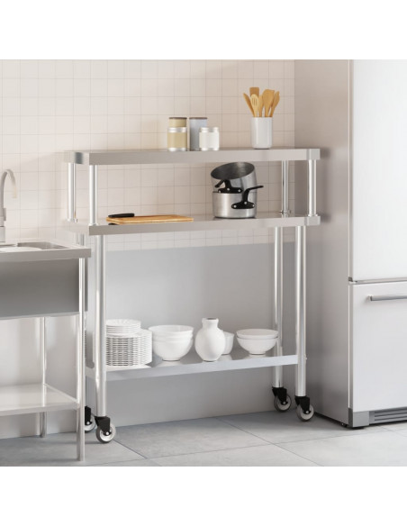 Tavolo Lavoro Cucina con Ripiano 110x30x120 cm Acciaio Inox