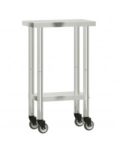Tavolo da Lavoro Cucina con Ruote 55x30x85 cm in Acciaio Inox 2