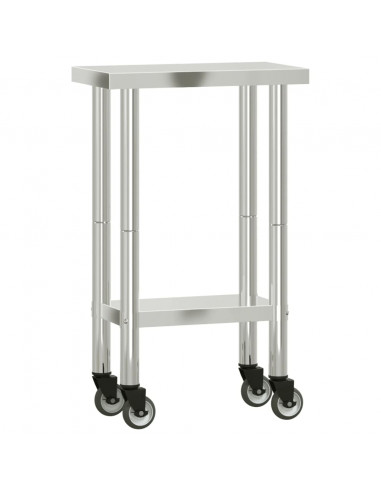 Tavolo da Lavoro Cucina con Ruote 55x30x85 cm in Acciaio Inox