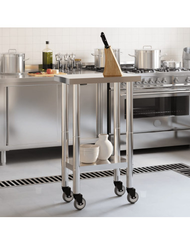 Tavolo da Lavoro Cucina con Ruote 55x30x85 cm in Acciaio Inox