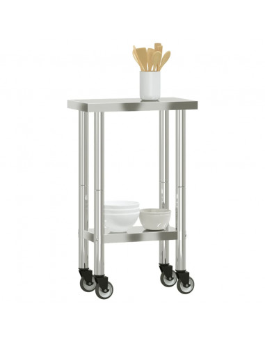 Tavolo da Lavoro Cucina con Ruote 55x30x85 cm in Acciaio Inox