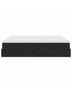 Struttura Letto Pouf con Materassi Nero 160x200 cm in Velluto