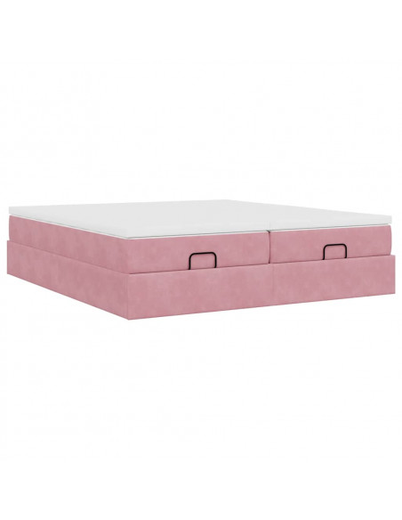 Struttura Letto Pouf con Materassi Rosa 180x200 cm Velluto