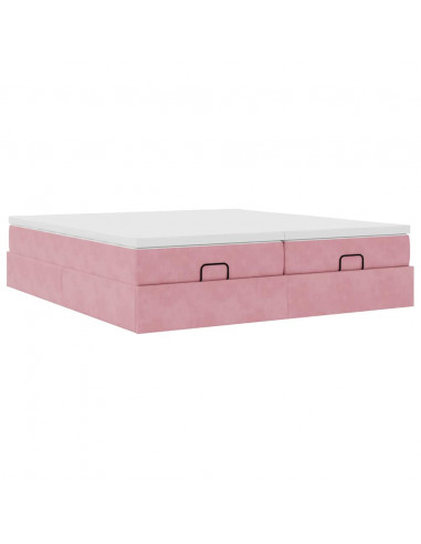 Struttura Letto Pouf con Materassi Rosa 200x200 cm Velluto