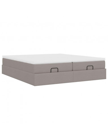 Struttura Letto Pouf con Materassi Tortora 200x200 cm Tessuto