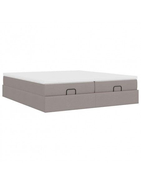 Struttura Letto Pouf con Materassi Tortora 200x200 cm Tessuto