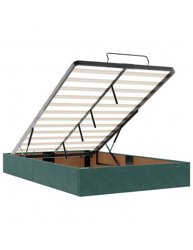 Pouf Letto con Materasso e LED Verde Scuro 120x190cm in Velluto