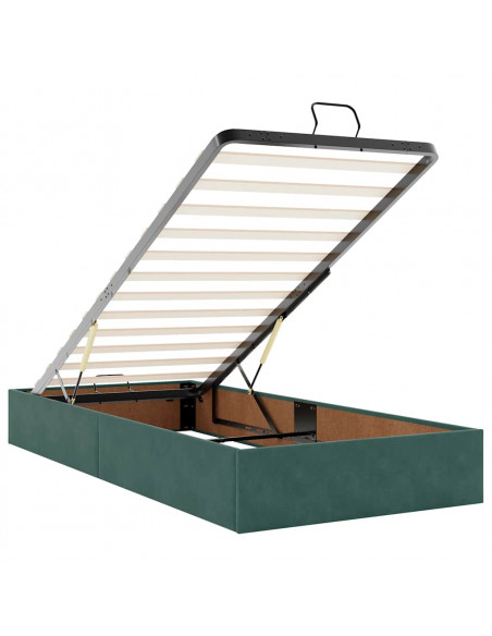 Pouf Letto con Materasso e LED Verde Scuro 80x200cm in Velluto