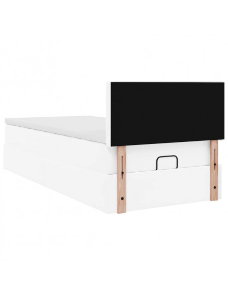 Struttura Letto Pouf con Materasso Bianco 100x200 cm Similpelle