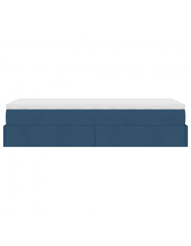 Struttura Letto Pouf con Materasso Blu 90x190 cm in Tessuto