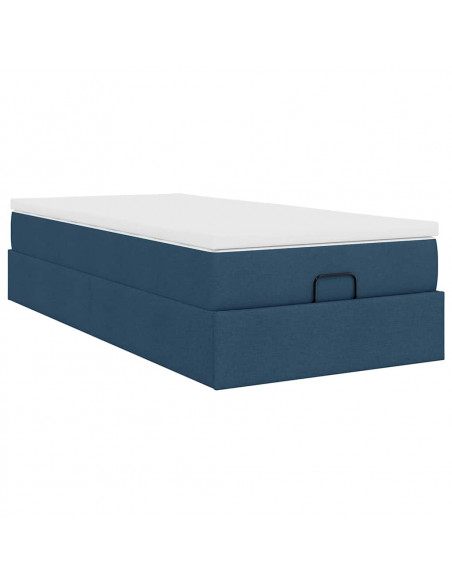 Struttura Letto Pouf con Materasso Blu 90x190 cm in Tessuto