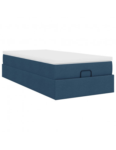 Struttura Letto Pouf con Materasso Blu 90x200 cm in Tessuto